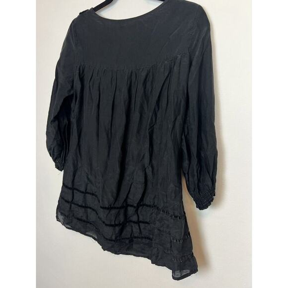 Monoreno black silk blend tunic mini dress - sz Md- floral applique whimsygoth - Picture 7 of 7